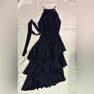 Petal & Pup Navy Asymmetrical Ruffle Halter Dress